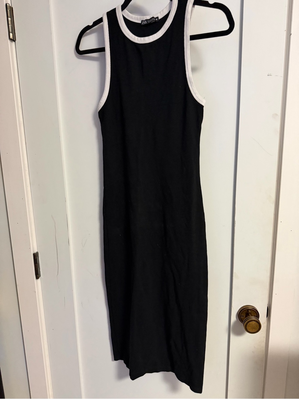 Zara Sleeveless Black Midi Dress with White Trim